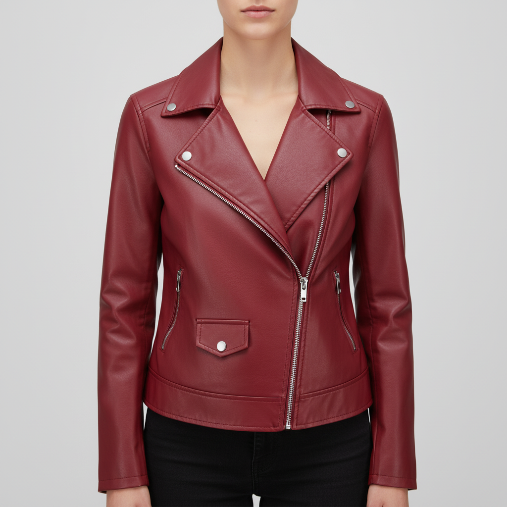 Lunvumo | Rood Bikerjack voor Dames Stoer en Stijlvol Kunstleer