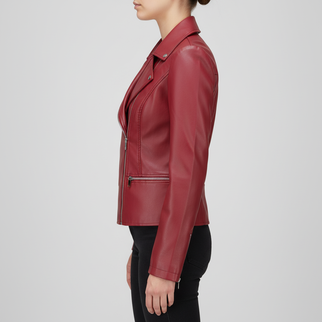 Lunvumo | Rood Bikerjack voor Dames Stoer en Stijlvol Kunstleer